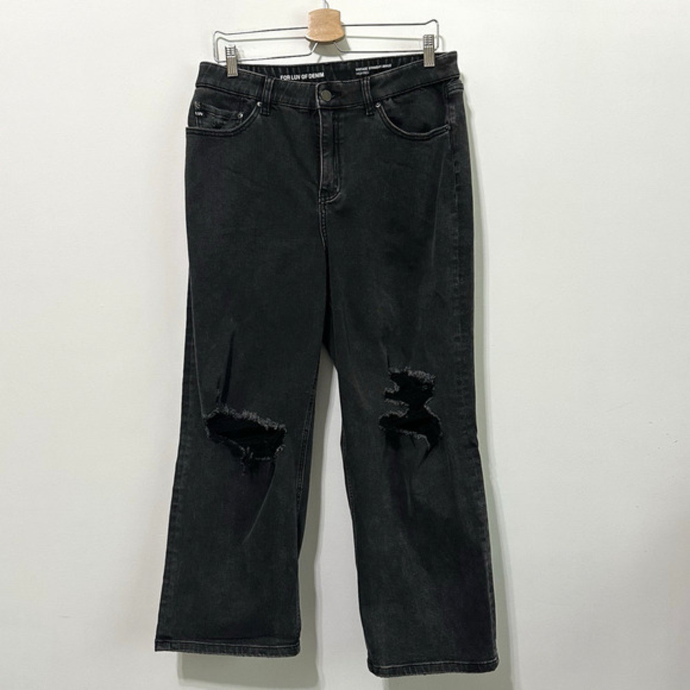 For Luv Of Denim Jeans 14 Vintage Straight Ankle‎ High Rise Black Holes Trendy